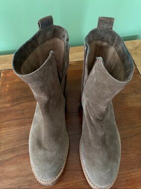Trask Suede Ankle Booties in Brown. Made in India